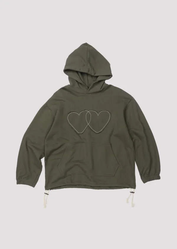 APPLIQUE HOODIE HEART KHAKI
