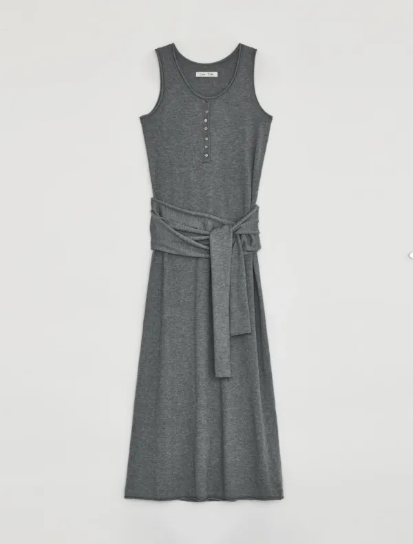 HENLEY NECK WRAP KNIT DRESS [GREY]