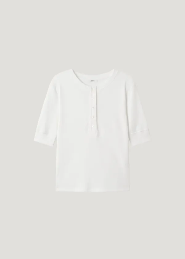 Ribbed Henley-Neck Half Sleeve_Ivory