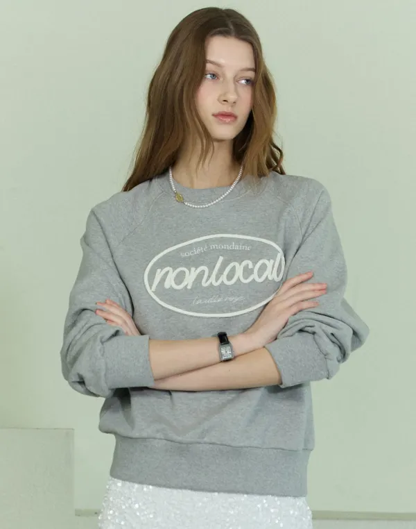 String Craft Applique Sweatshirt - Melange Grey