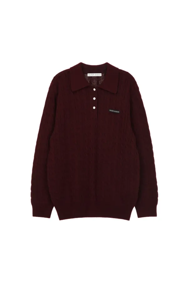 Cable Knit Polo, Wine