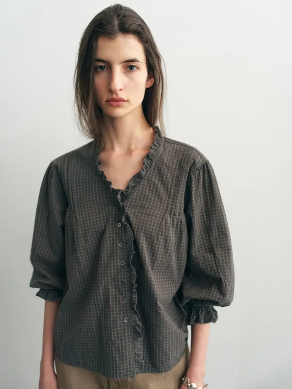 [3rd 예약배송/10월 2일] Autumn Mare Frill Blouse_Charcoal Check
