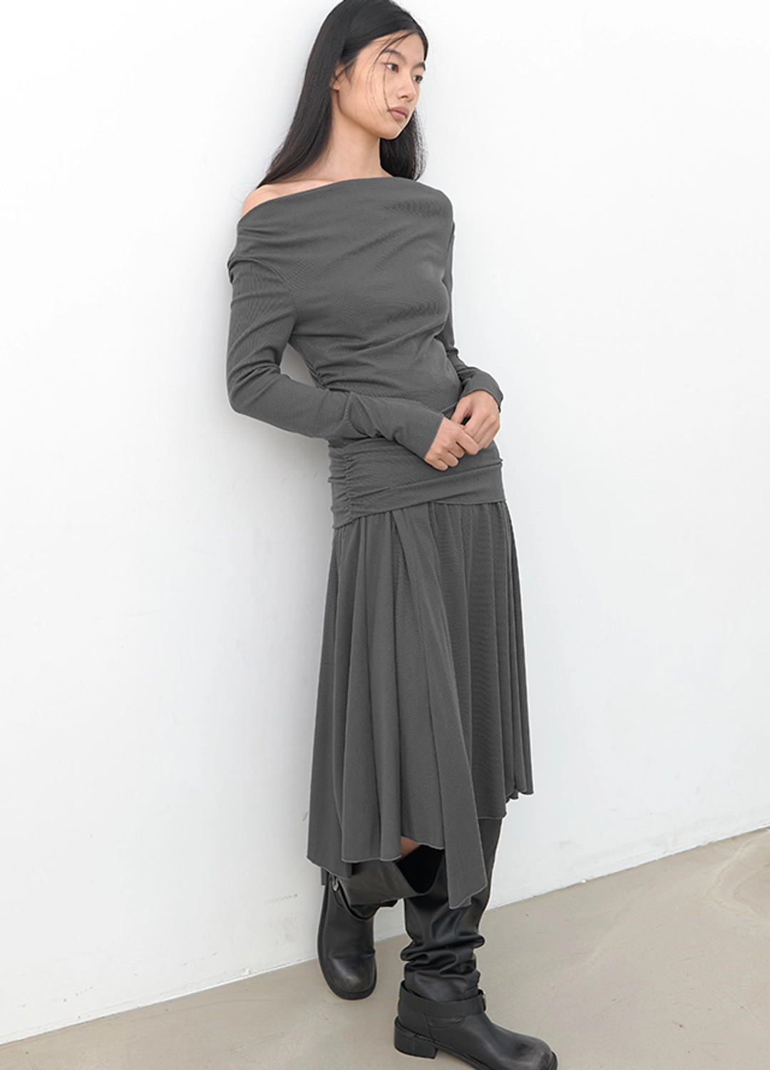 아뜰리에 나인 (OP-6344)COWLNECK RUCHED JERSEY DRESS 상품 이미지 2