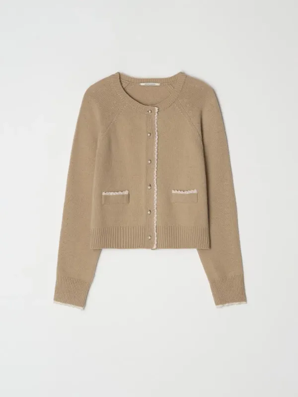 Lace detail cardigan - Beige