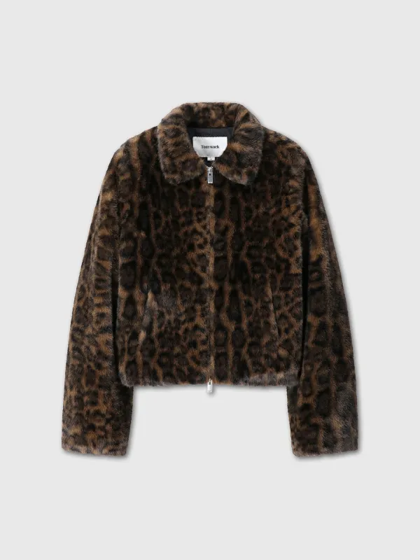 (W) LEOPARD FAUX FUR ZIPPERED JACKET_ BROWN LEOPARD PRINT