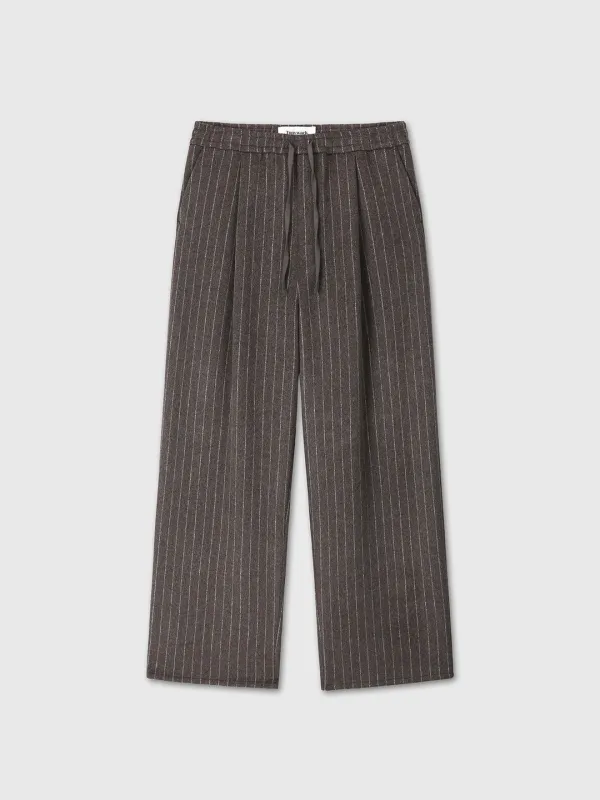 (W) WOOL WIDE-LEG BANDING TROUSERS_ BROWN STRIPE