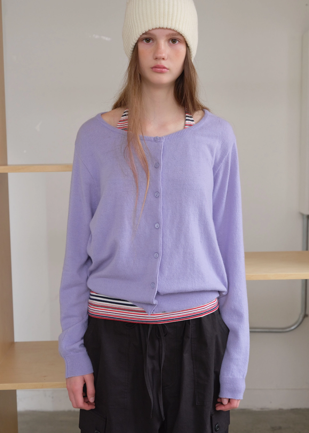 온무드 ORGANZA LABEL CASH CARDIGAN - LIGHT PURPLE 상품 이미지 1
