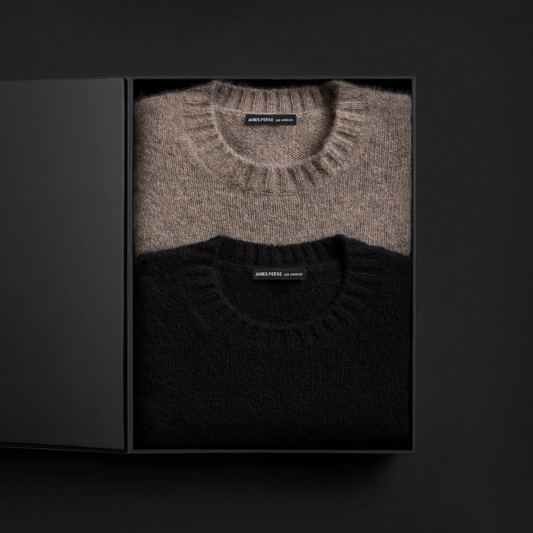 제임스펄스 Women's Lightweight Textured Cashmere Crew Gift Set - True Black/Beige Melange 상품 이미지 1