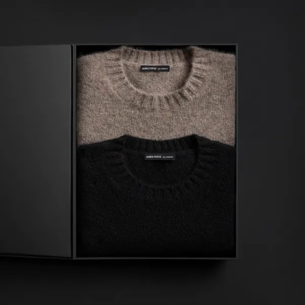 Women's Lightweight Textured Cashmere Crew Gift Set - True Black/Beige Melange