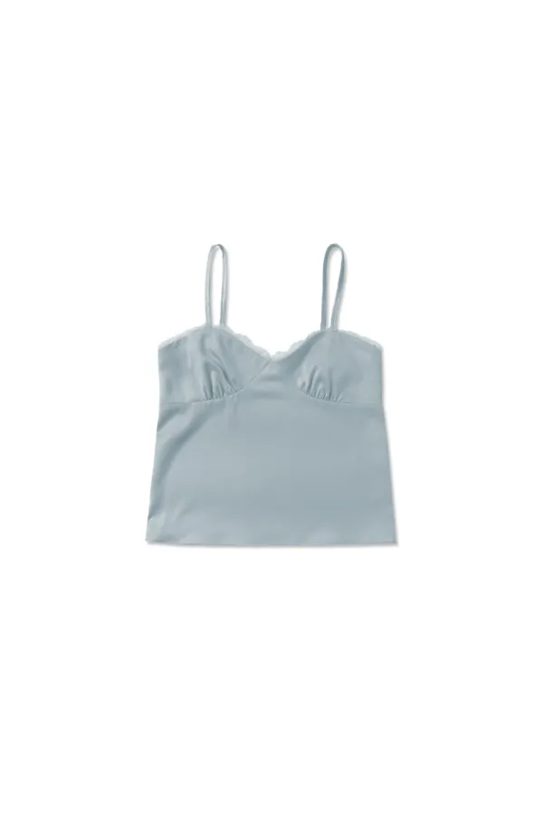 Satin lace top_skyblue