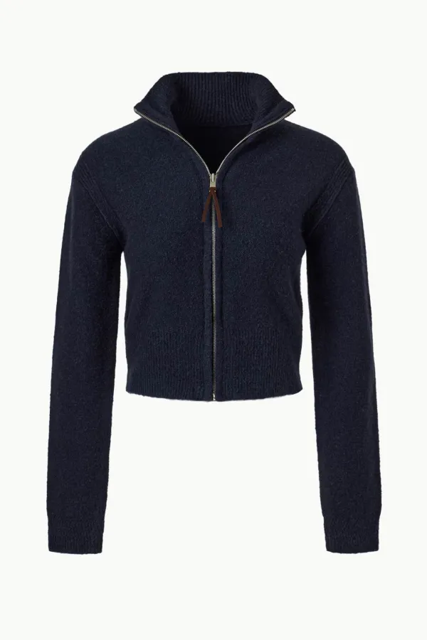 Wool Blend High-neck Zip-up Sweater, Navy
