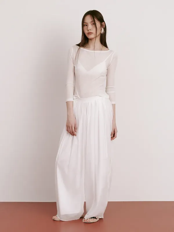 Moon Jar - Shaped Chiffon Pants_White