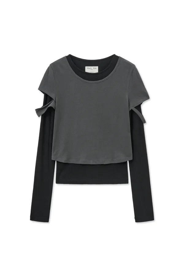 LAYERED POINT SLIM TOP IN CHARCOAL