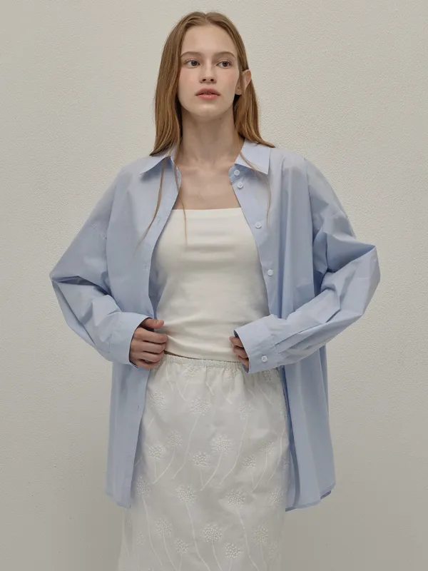 (퀸지 pick) Basic embroidery shirt - Sky blue