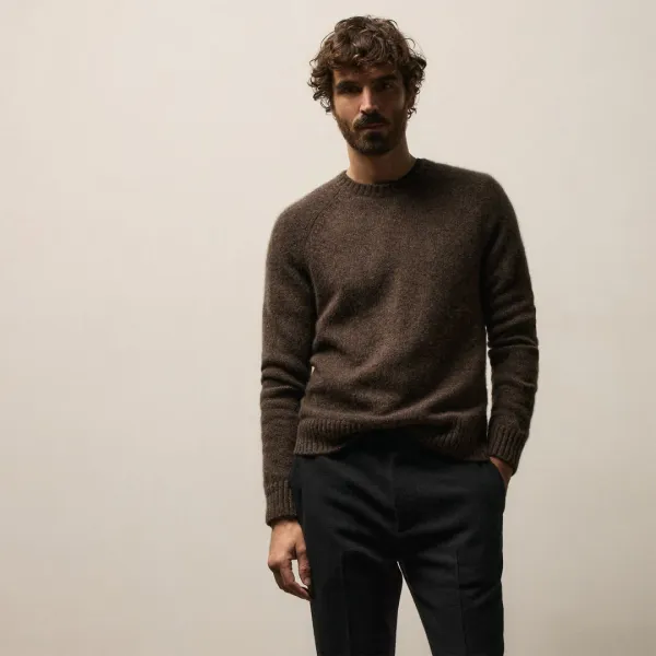 Lightweight Textured Cashmere Crew - Bark