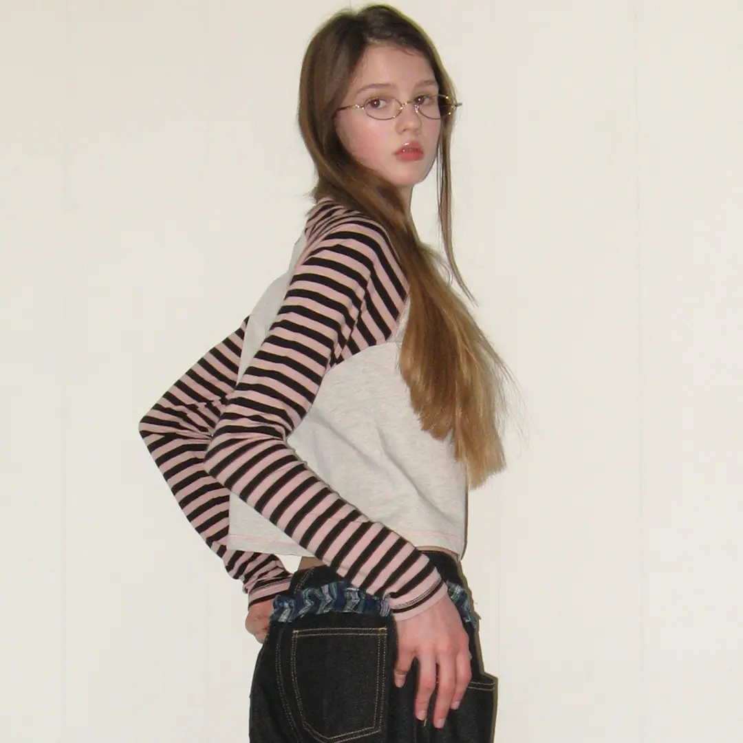 론론 OUTSTITCH STRIPE RAGLAN LONG SLEEVE PINK 상품 이미지 1