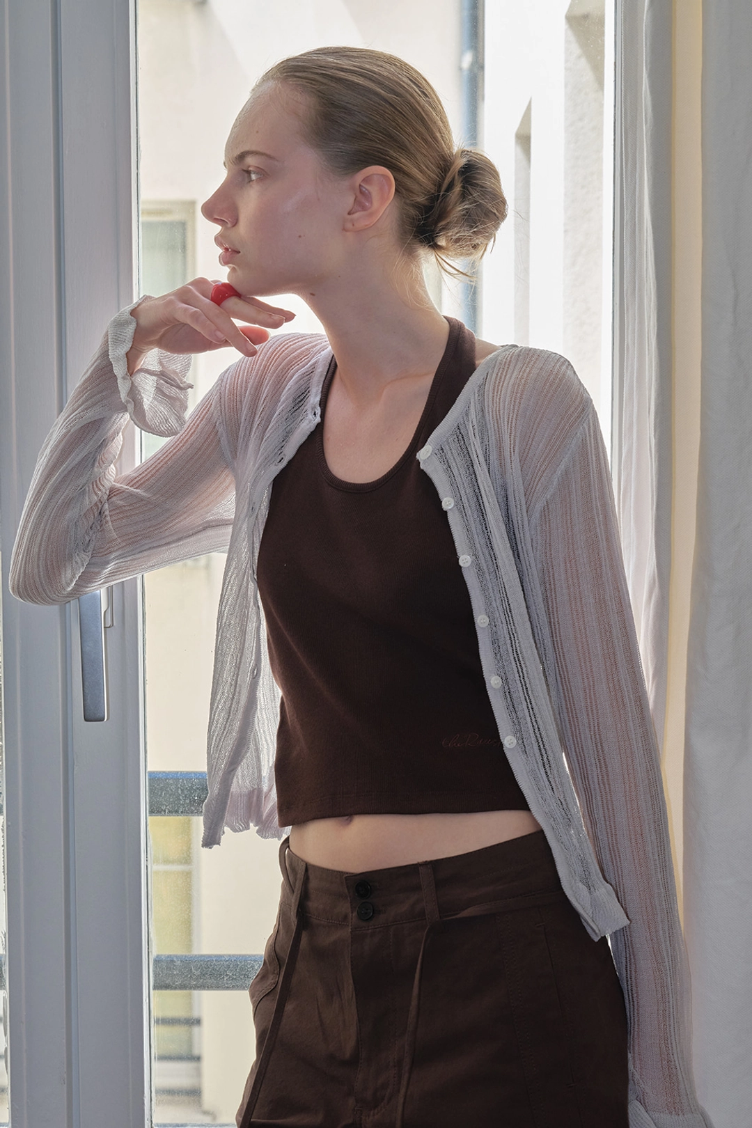 더라우스트 시스루 러플 가디건 LIGHT GREY 상품 이미지 2