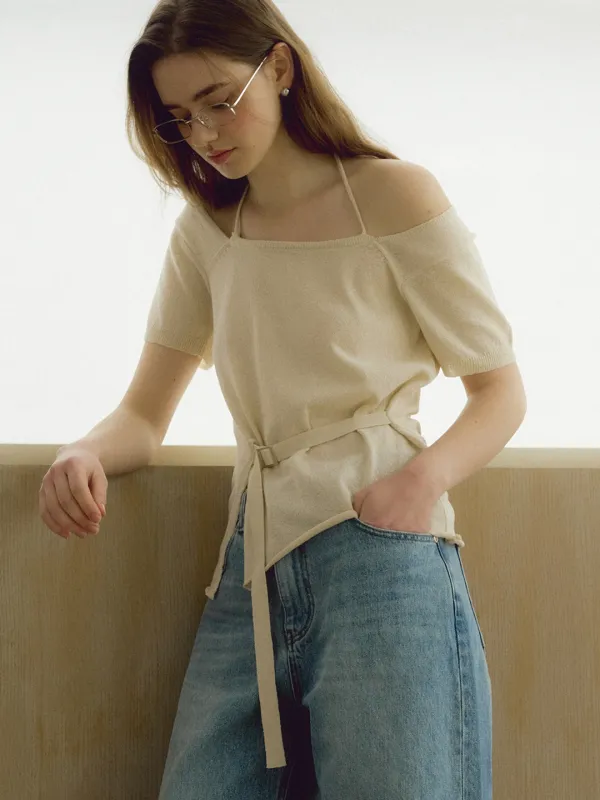 comos 1387 two-way off shoulder halterneck knit (cream beige)