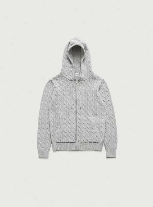 Pobby Cable Knit Zip-Up Hoodie_Melange Grey