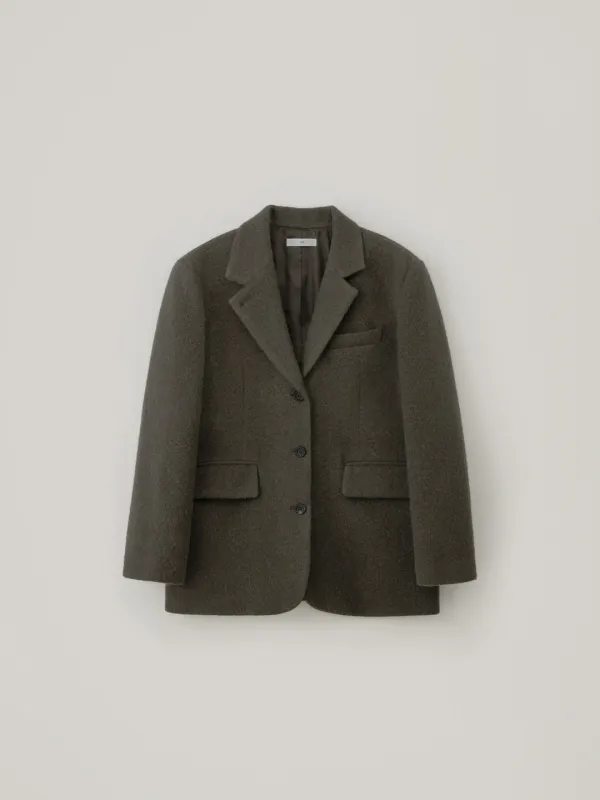 Alpaca Heavy Blazer Coat - Khaki