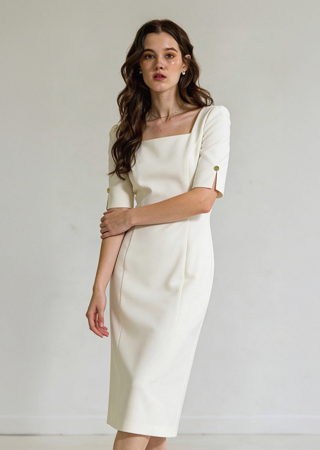 아노에틱 ANC SQUARE NECK SLIM DRESS_IVORY 상품 이미지 2