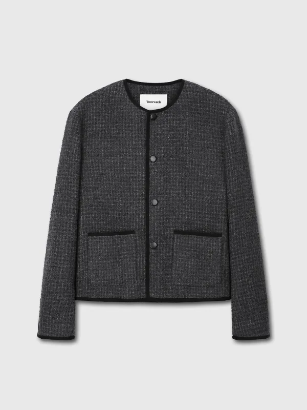 WOOL TWEED BLOUSON JACKET_ DARK GREY