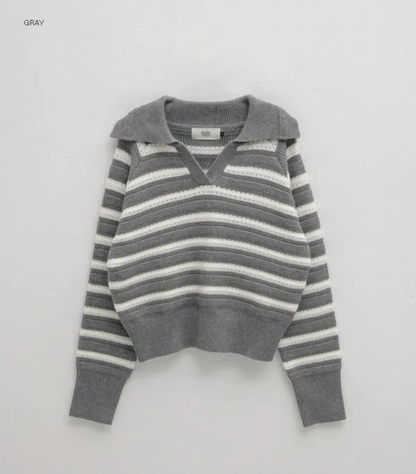 (T-6988)STRIPE SKASHI COLLAR KNIT
