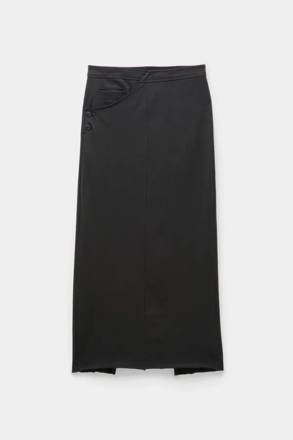 커브드 심 저지 롱 스커트 (블랙)