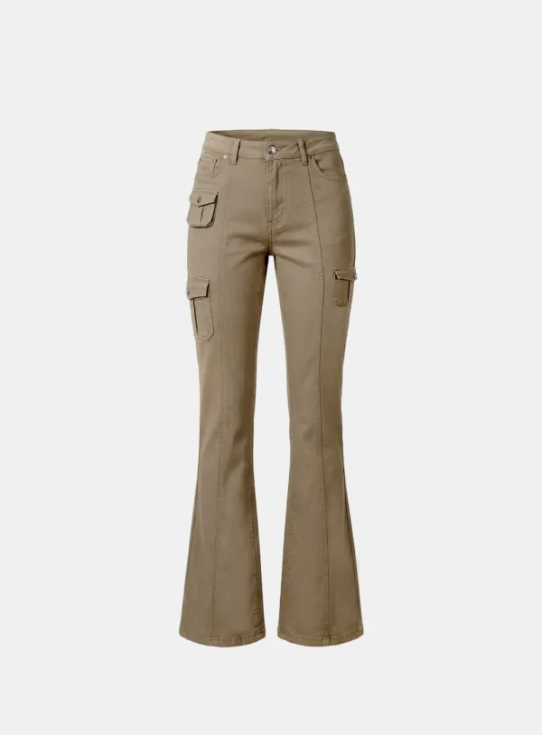 [w-pts26-090] 109 Low-Rise Cargo Bootcut Pants - Beige