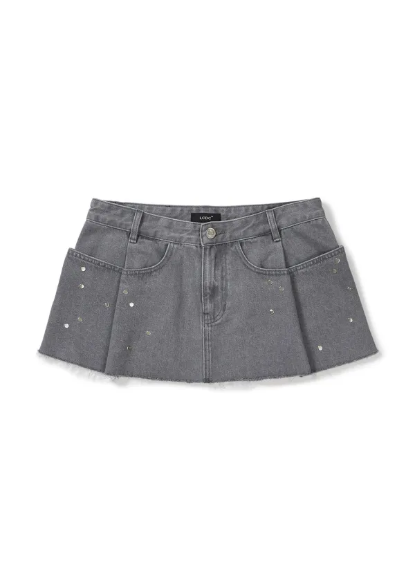 RAW-CUT STUD DENIM SKIRT (GREY)