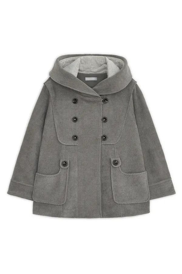 Hooded double button capri jacket (Gray)