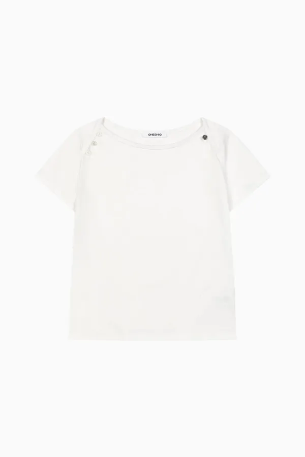 DOT BUTTON T-SHIRT, WHITE
