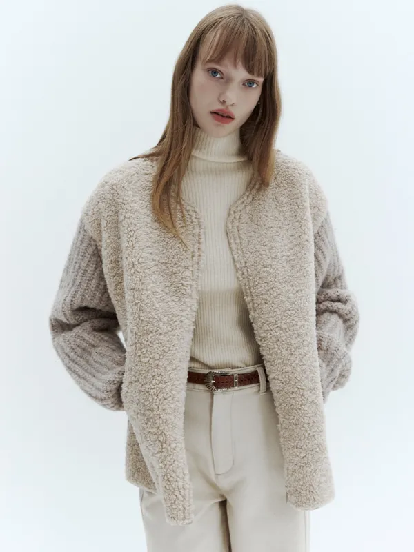 알파카 믹스 집업 니트_BEIGE