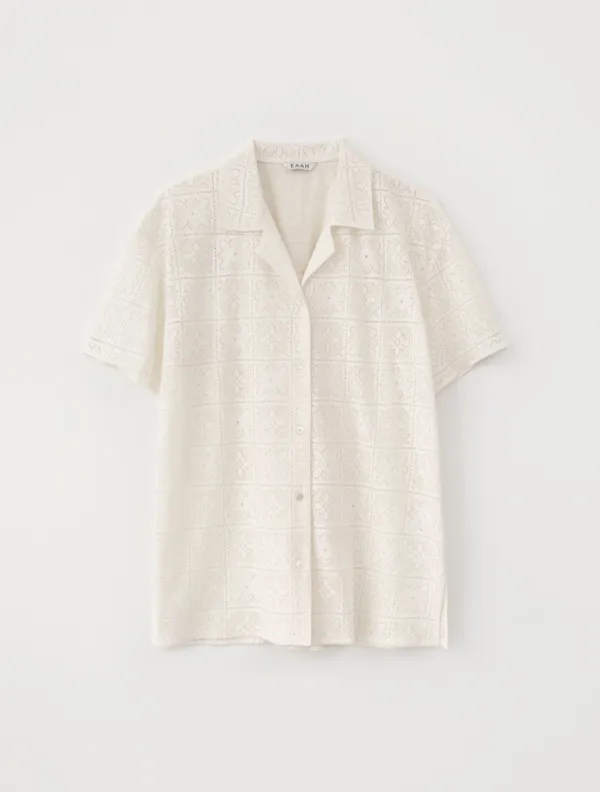 Open Collar Lace Shirt (Ivory)