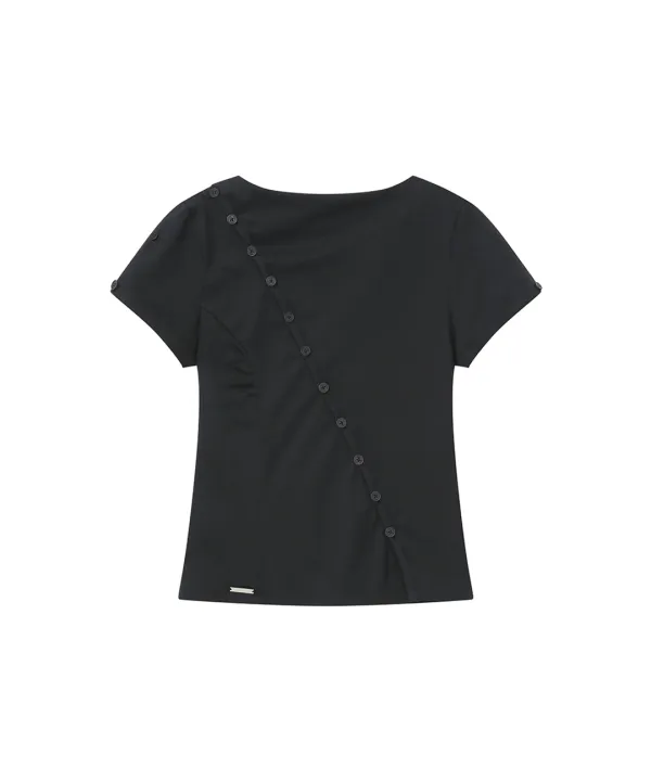Diagonal open short sleeve BLACK