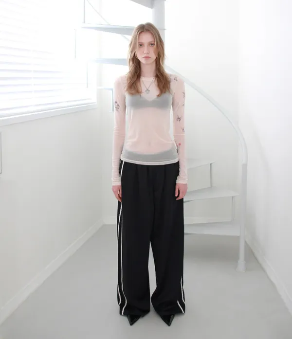 MIXED LACE TRACK PANTS (DARK NAVY)