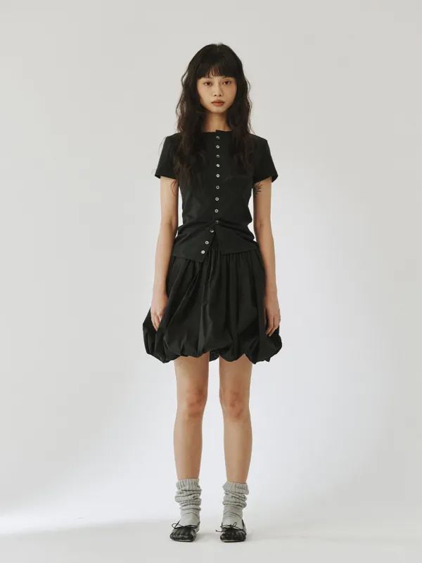 [PLZPROJECT][3차]ROUND BUTTON SLIM SHIRT, BLACK