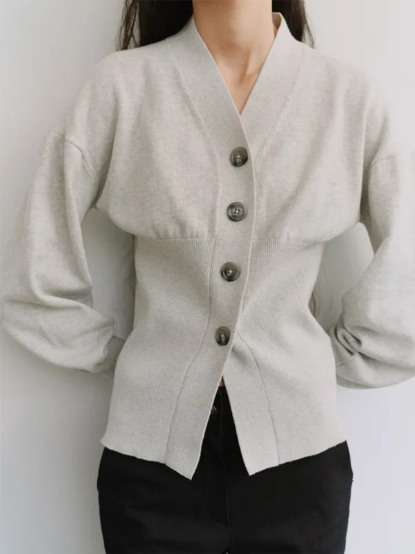 TIS COTTON CASHMERE V-NECK KNIT CARDIGAN_L-GREY