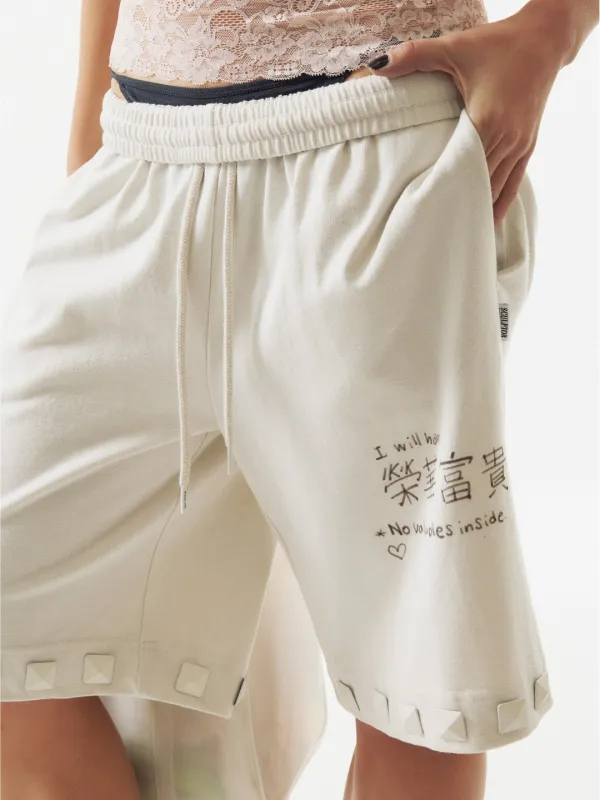 Studded Bermuda Pants Dirty White