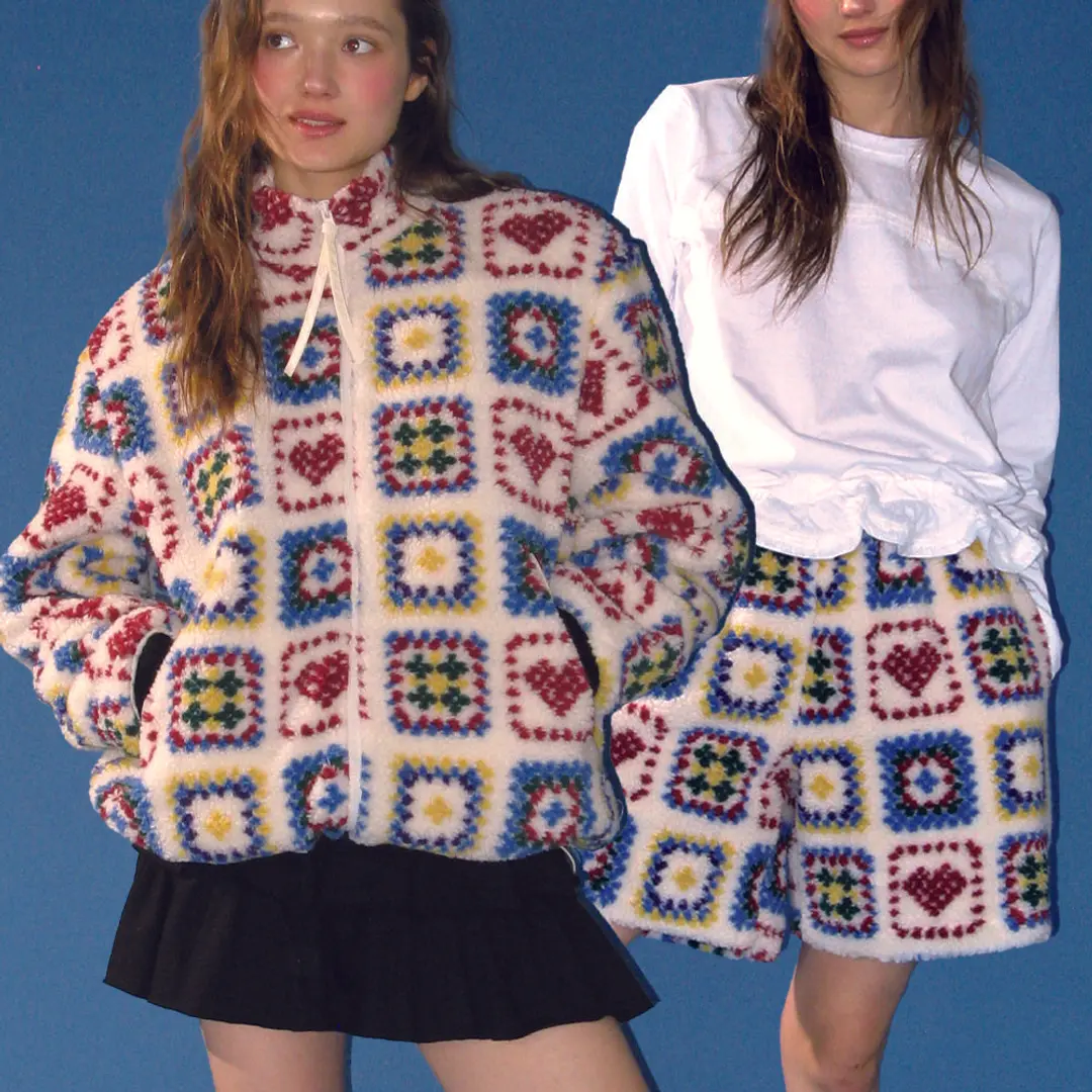 HEART CROCHET PATTERN FLEECE JACKET & SHORTS