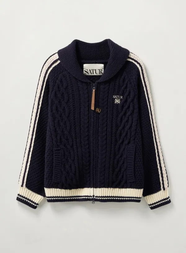 (W) Lawton Cowichan Knit Cardigan - Navy