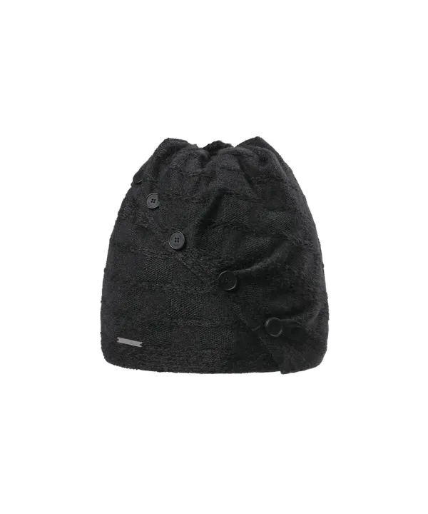 [레이 PICK] Drawstring cowl button beanie BLACK