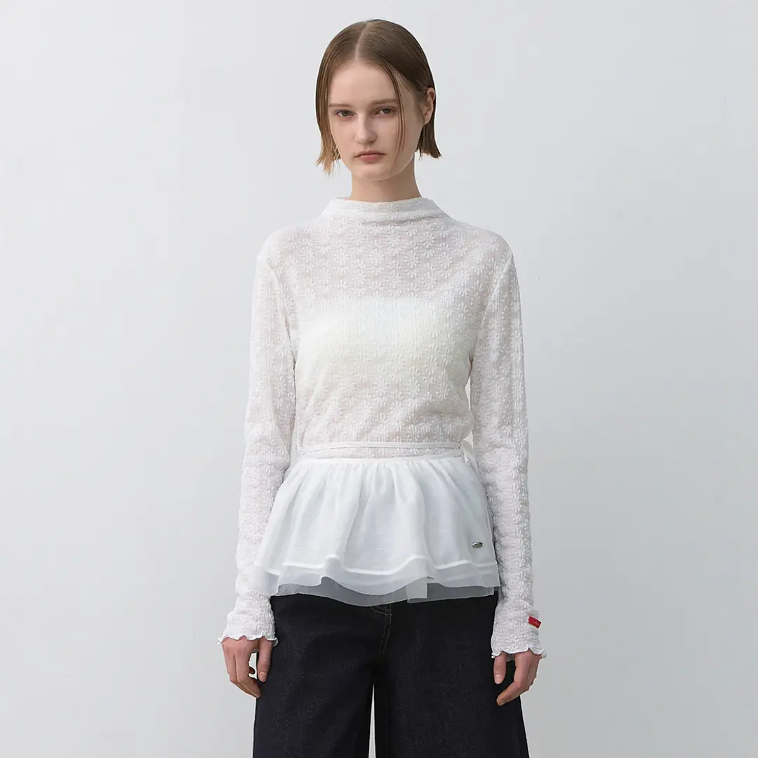 아뜰리에 나인 (T-6989)FLOWER LACE JERSEY TEE 상품 이미지 1