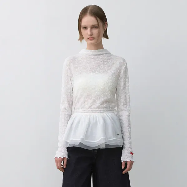 (T-6989)FLOWER LACE JERSEY TEE