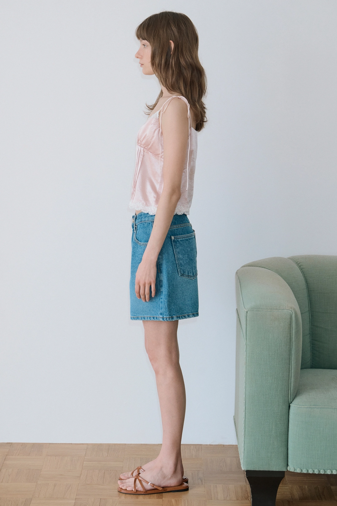 시눈 Satin Lace Sleeveless Blouse (Pink) 상품 이미지 3