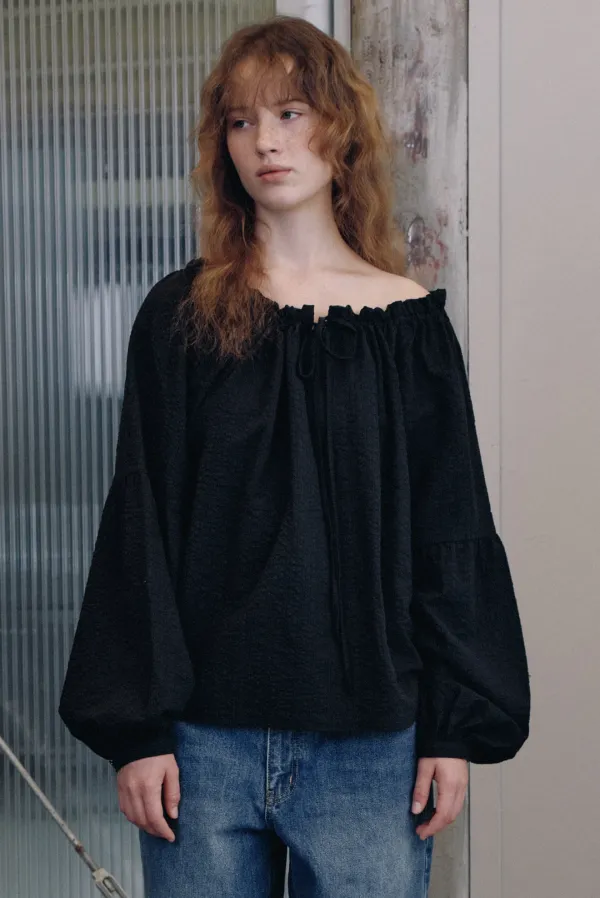string balloon blouse - black