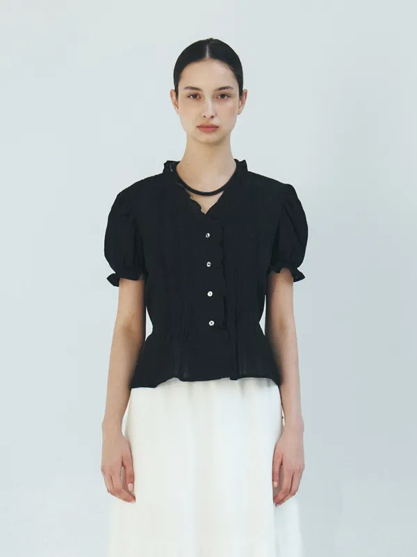 TFR PINTUCK FRILL BLOUSE_BLACK