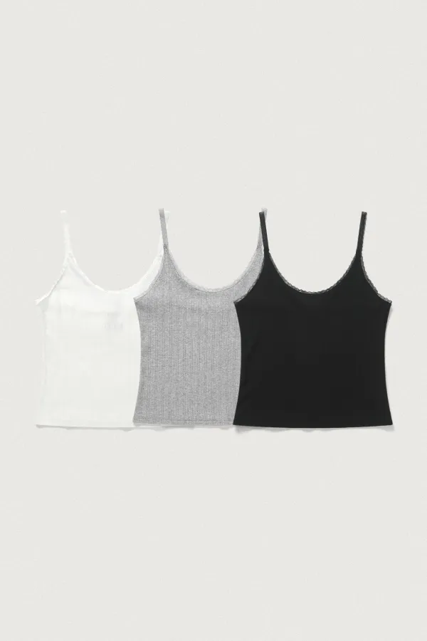 [2 PACK] LACE TRIM SLEEVELESS T_3COLORS