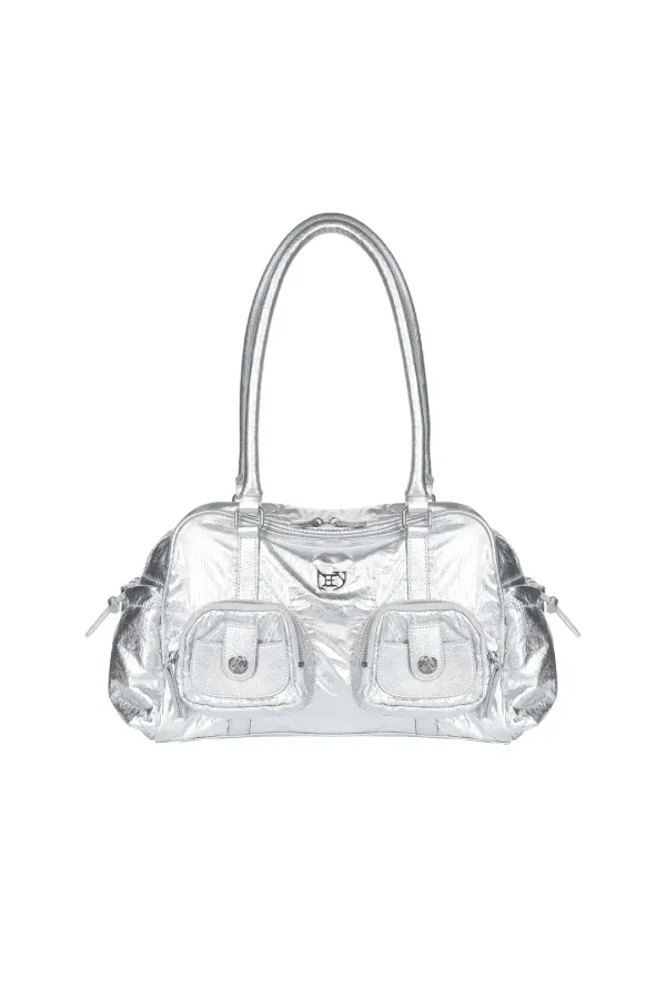 METAL LOGO POCKET SHOULDER BAG SILVER