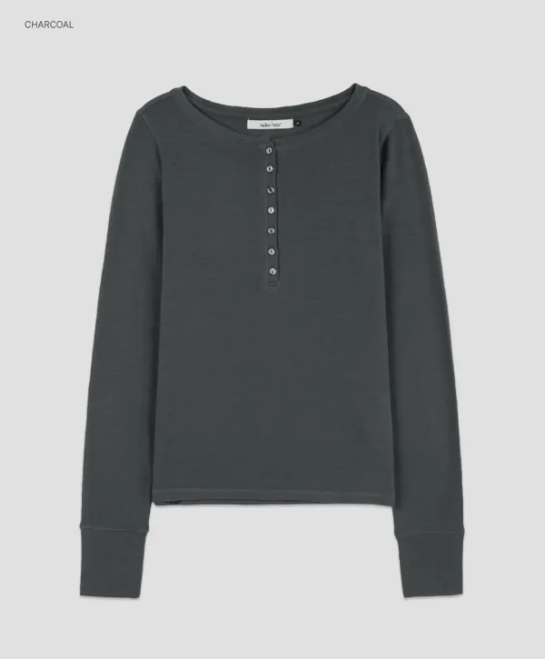 (T-7257)BOATNECK BUTTON UP SLIM T